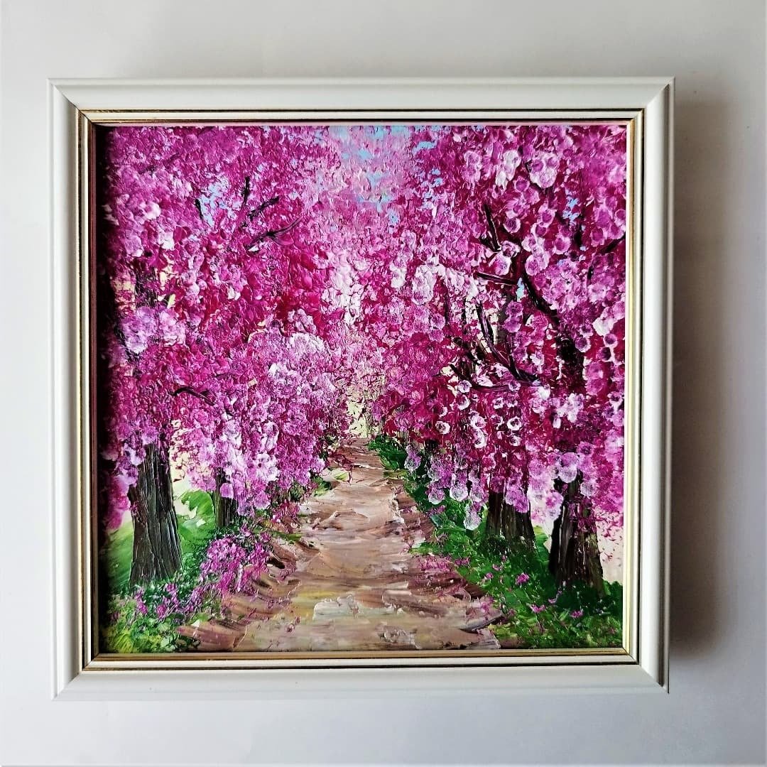 櫻花 Acrylic painting  Japanese painting 掛畫 Cherry blossom tree wall art decor - 墙贴/壁贴 - 压克力 粉红色