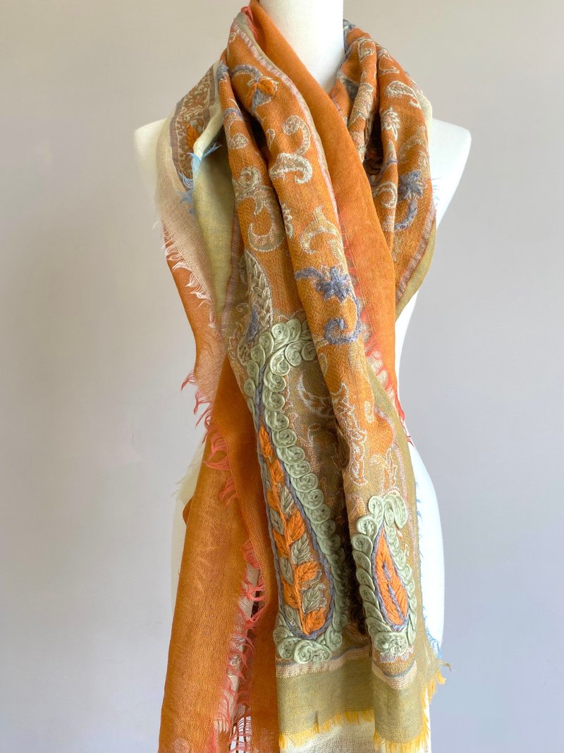 手工刺绣水煮羊毛围巾披肩/印度/喀什米尔Cashmere - 围巾/披肩 - 羊毛 咖啡色