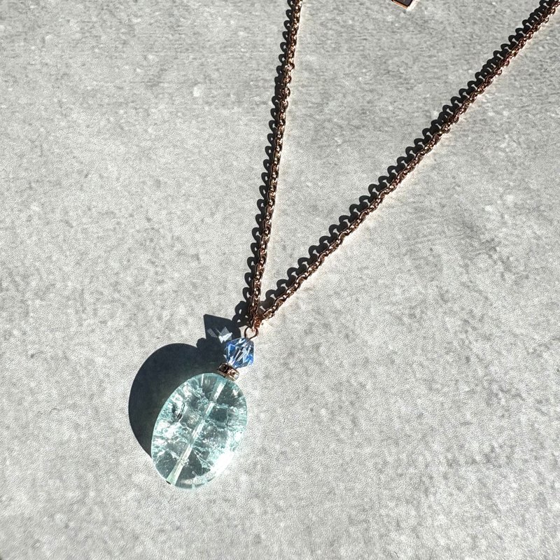 水晶项链香水瓶简约优雅精致裂纹蓝色18K玫瑰金 - 项链 - 水晶 蓝色