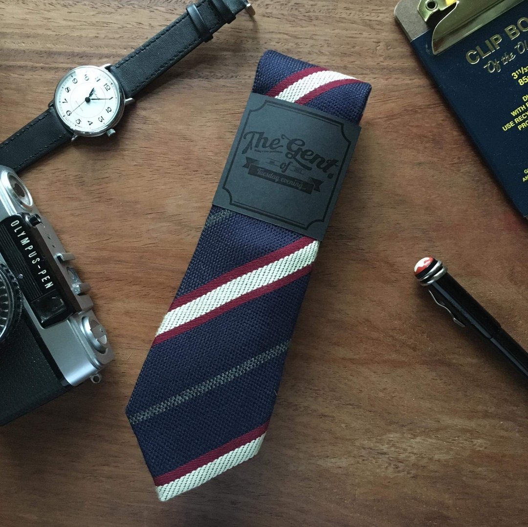 The GENT Navy Blue Lightning Stripe Neck Tie - 领带/领带夹 - 棉 蓝色