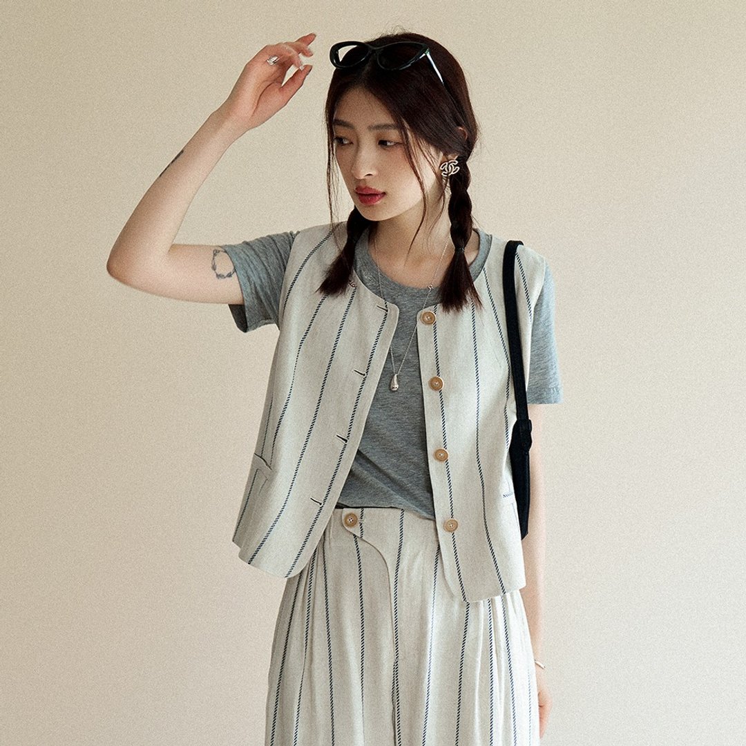 亚麻刺绣马甲|背心|两色|夏款|Sora-1552 - 女装背心 - 棉 多色