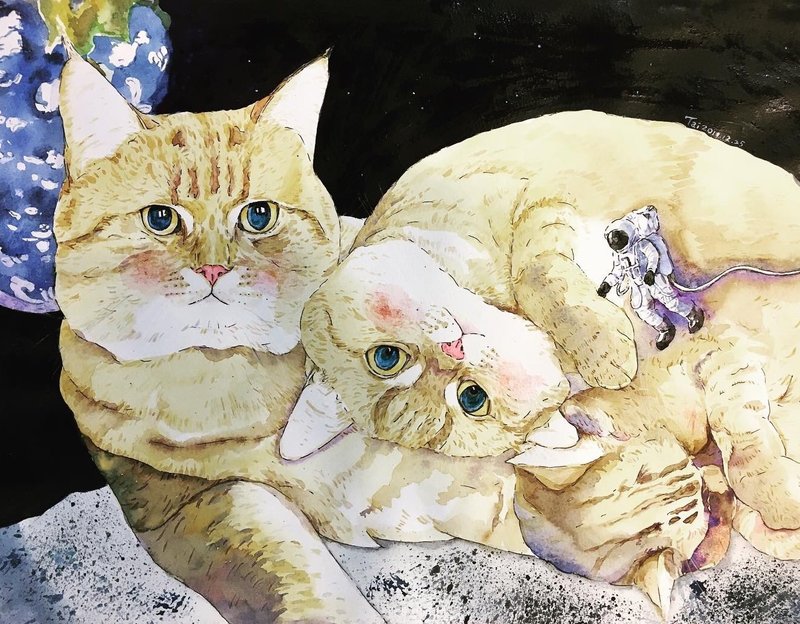 T.O肖像画(A4尺寸)三人或亲爱的宠物 - 订制画像 - 纸 
