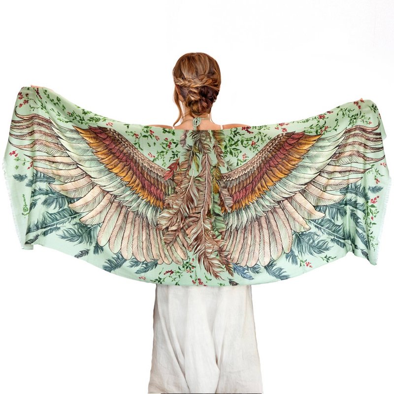 Vintage Green Scarf - cotton - 丝巾 - 棉．麻 绿色