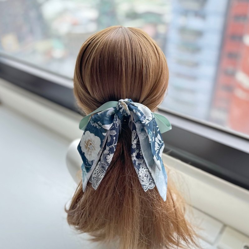 蝴蝶结蕾丝鲨鱼夹抓夹相交夹发夹发饰头饰-蓝绿灰色 - 发饰 - 其他材质 蓝色