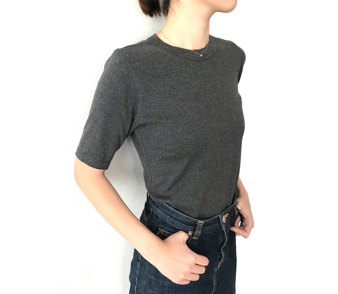 日本制 有机棉 剪裁讲究 大人的 4 分袖素色 T-shirt 墨灰色 - 女装 T 恤 - 棉 灰色