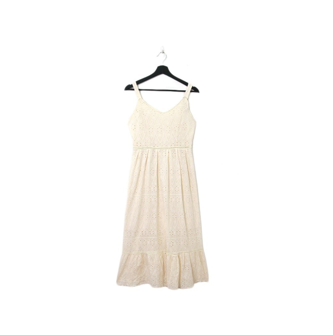 Back to Green-复古长洋装 篓空花纹 米白 Ls-26//vintage dress - 洋装/连衣裙 - 棉 