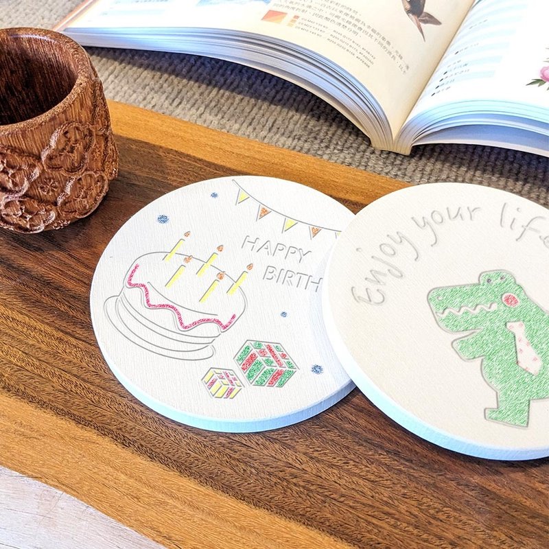 【定制化礼物】可爱动物系列-圭藻土吸水杯垫(DIY彩绘上色) - 杯垫 - 其他材质 白色