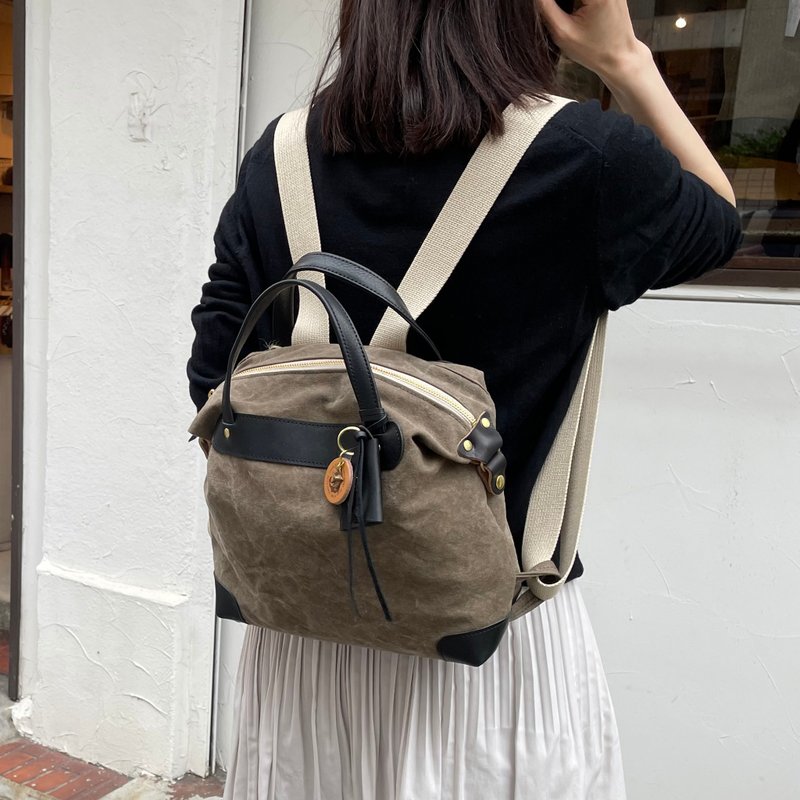 pippi / olive tannin dyed canvas x leather shoulder bag - 手提包/手提袋 - 棉．麻 绿色