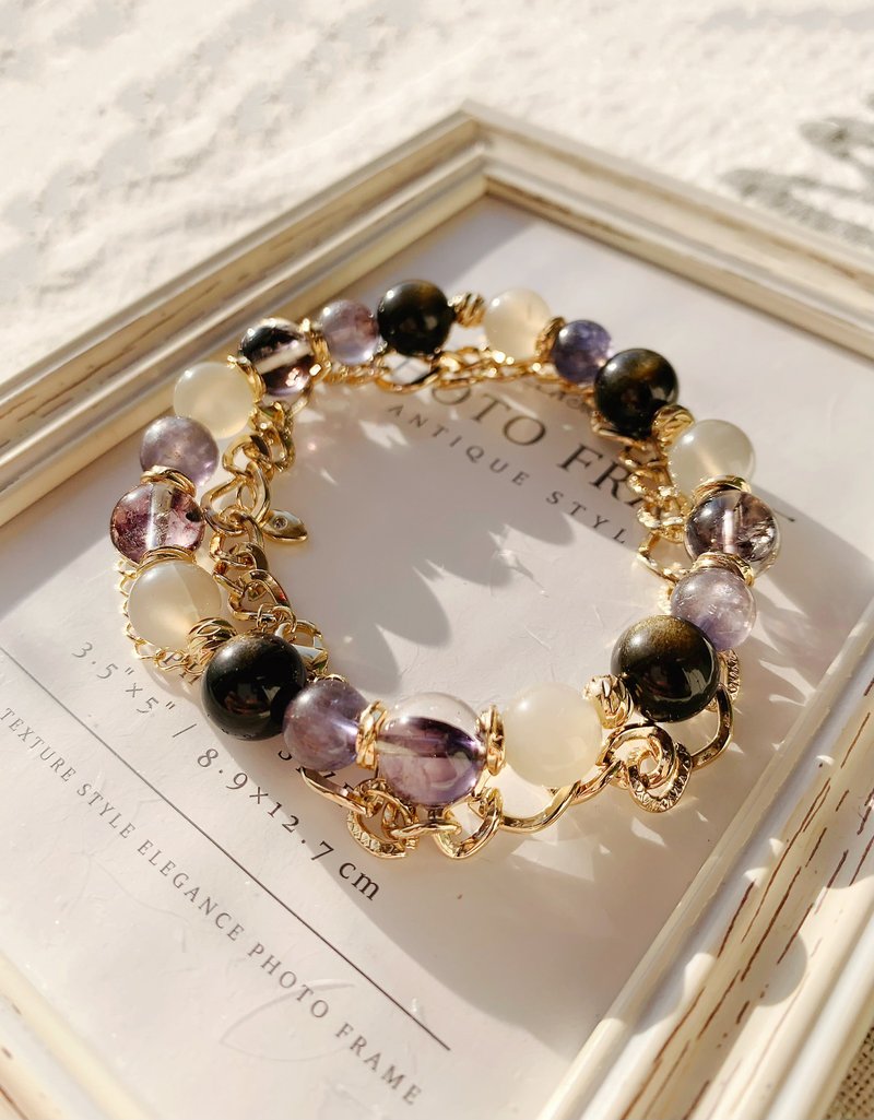 高品血滴堇青石/高品半盆闪片闪灵钻/高品金沙黑曜石/灰太阳石 - 手链/手环 - 水晶 