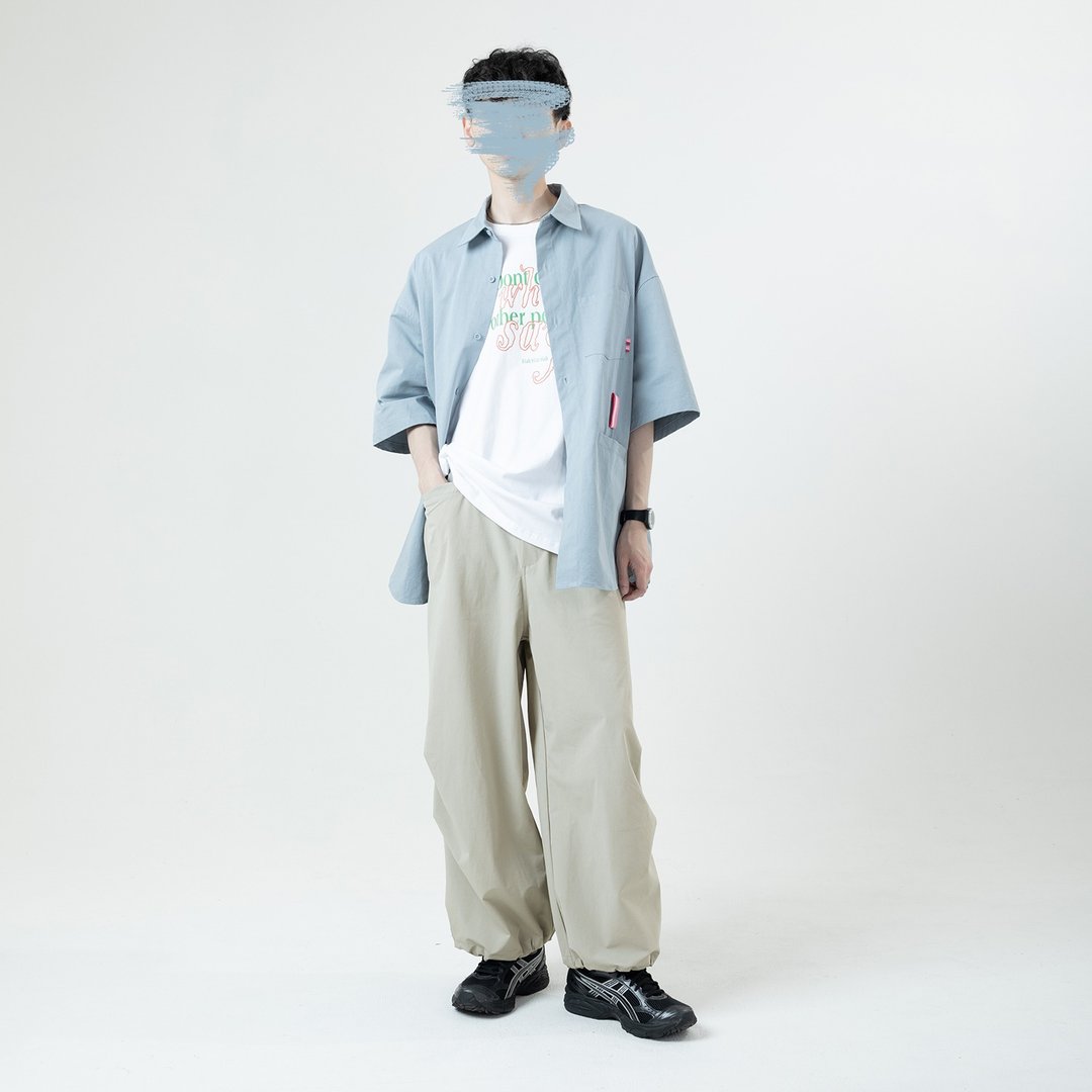 宽直筒降落伞裤 / 军绿 灰 / - 男士长裤 - 其他人造纤维 灰色