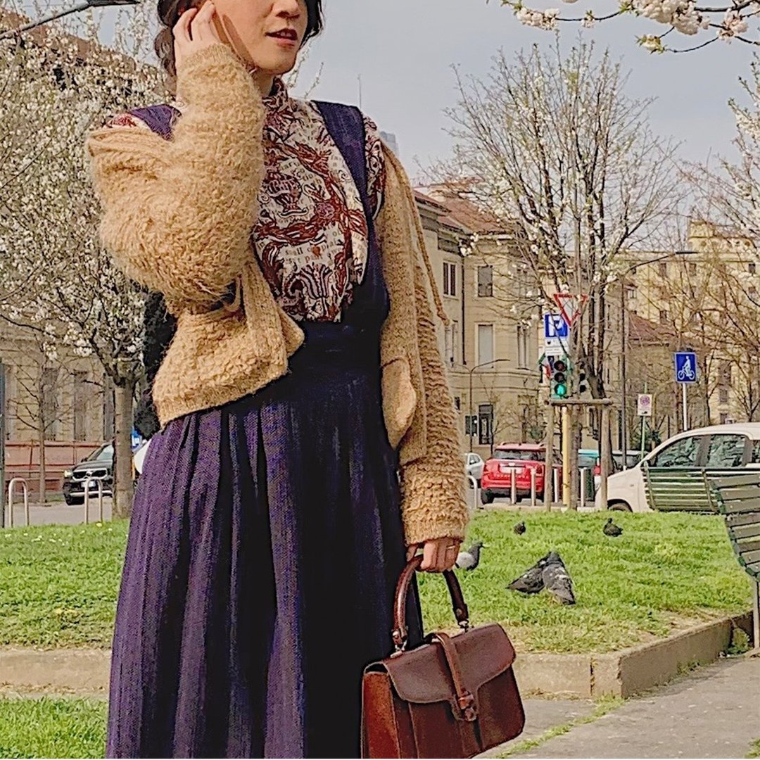 欧洲古着 意大利制 Sonia Rykiel 绑带 咖啡与黑色羊毛外套 - 女装针织衫/毛衣 - 羊毛 咖啡色