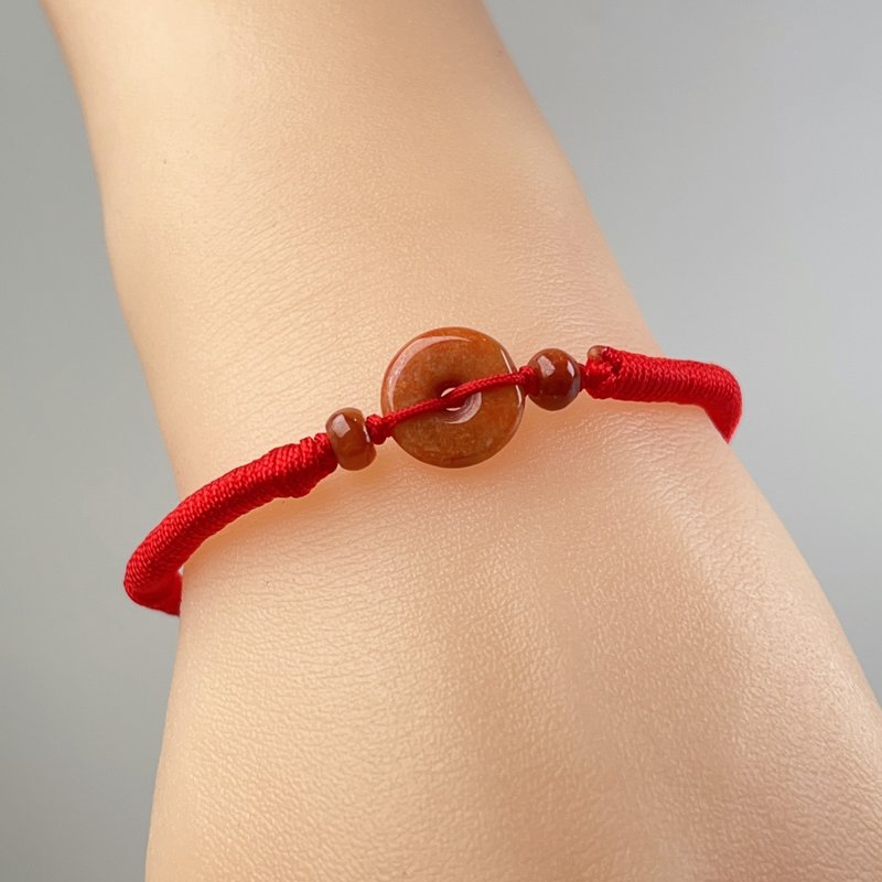 【愿·平安】红翡翡翠平安扣编织手链|天然缅甸翡翠A货|送礼 - 手链/手环 - 玉石 红色