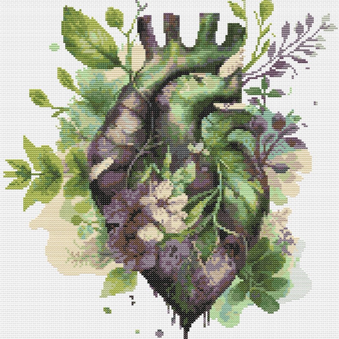 Blooming heart cross stitch pattern, flowers cross stitch chart, PDF - 其他数码商品 - 其他材质 