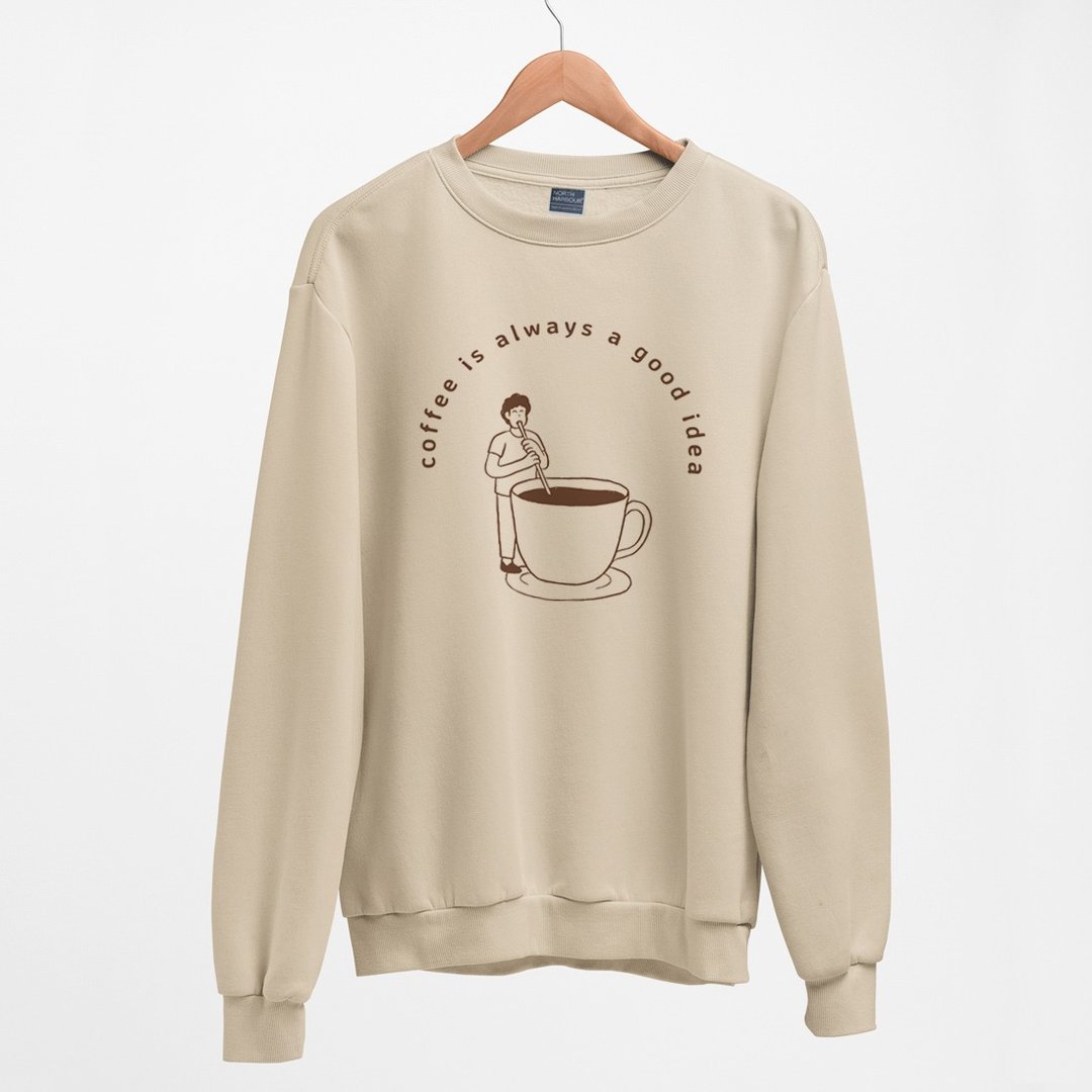 coffee good idea 中性大学T 刷毛 卡其 秋冬礼物快速咖啡疯设祭 - 中性连帽卫衣/T 恤 - 棉．麻 卡其色