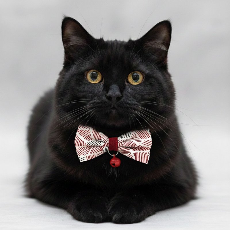 红与黑款 蝴蝶结宠物装饰项圈 猫咪 小型犬 迷你犬 - 项圈/牵绳 - 棉．麻 红色