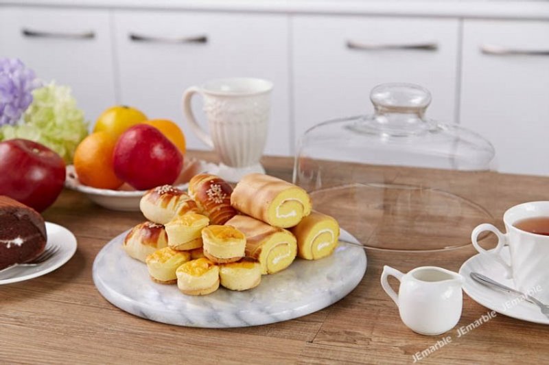 天然大理石保鲜盘(附玻璃罩) - 浅碟/小碟子 - 石头 白色