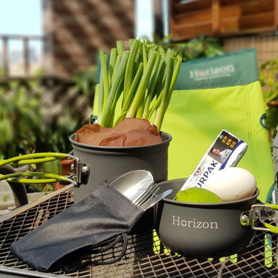 Horizon 天际线 轻量化野营锅餐具五件组 春芽绿/晨曦橘 - 露营用品 - 不锈钢 