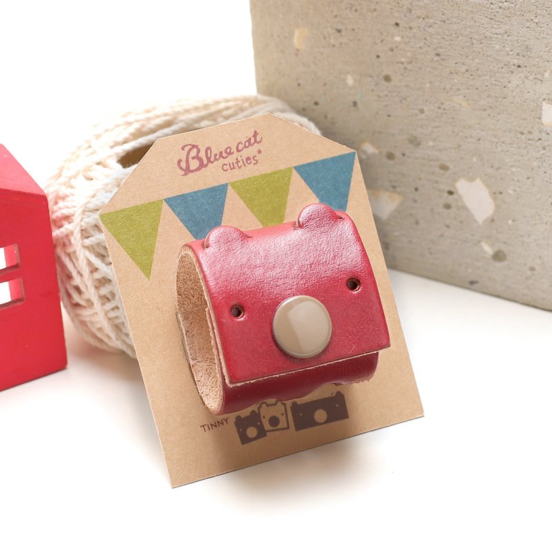 Apple红色 大只的Tinny 真皮革手工 USB-C 2米 集线器 - 卷线器/电线收纳 - 真皮 红色