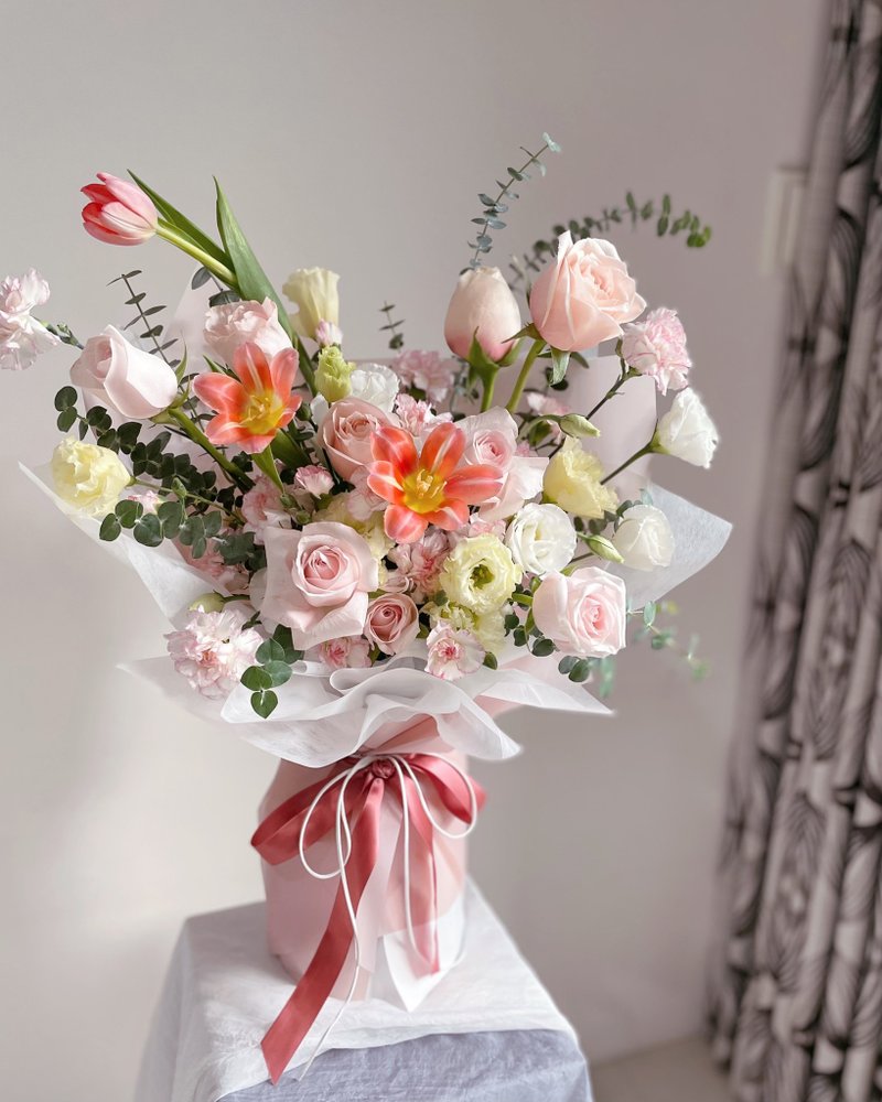 【鲜花】粉橘色玫瑰郁金香康乃馨鲜花花束 - 其他 - 植物．花 粉红色