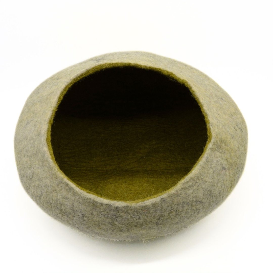 双色大型猫窝 羊毛猫屋 使用 100% 纯羊毛制作 舒适床 - 床垫/笼子 - 羊毛 卡其色