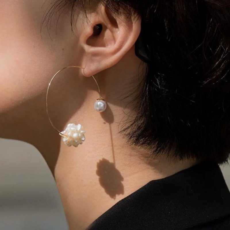 Iri Halo 珍珠雪花光环耳饰 - 耳环/耳夹 - 珍珠 白色