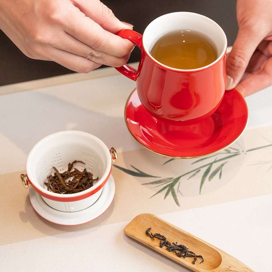 好器尊享四件杯泡茶组 / 附茶漏+杯盘 / 描金 / 3色 170ml - 茶具/茶杯 - 瓷 白色