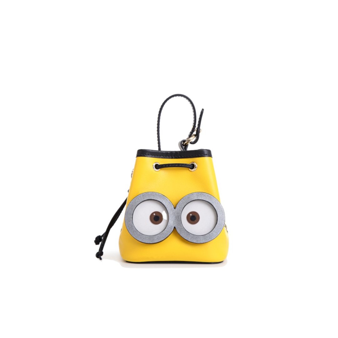 Minions织物镶牛皮革斜挎包 - 侧背包/斜挎包 - 真皮 黄色