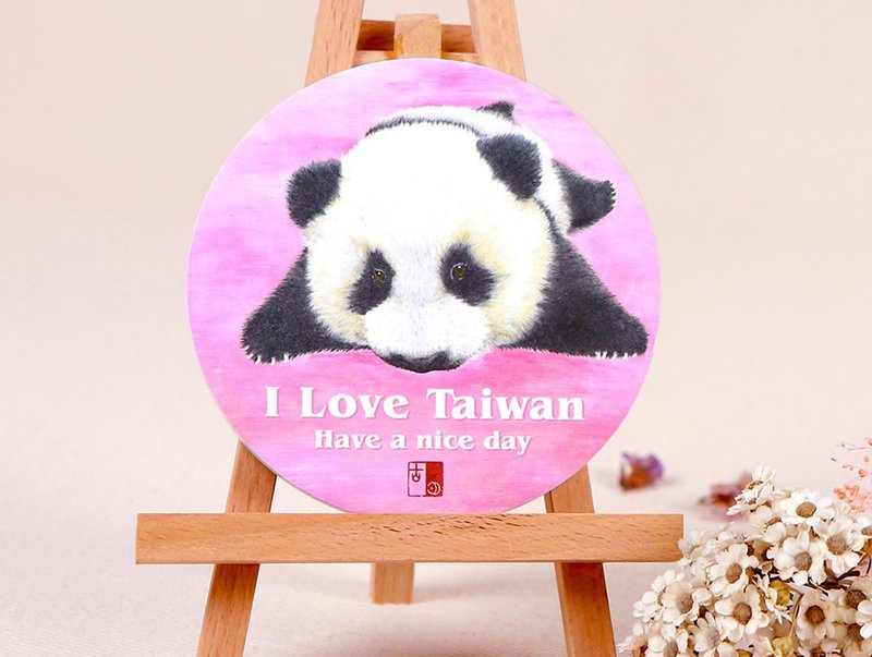 幸福 熊猫吸水杯垫 - 杯垫 - 陶 粉红色