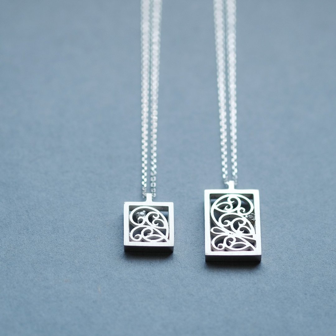2 pieces set) arabesque openwork pair necklace Silver 925 - 项链 - 宝石 银色