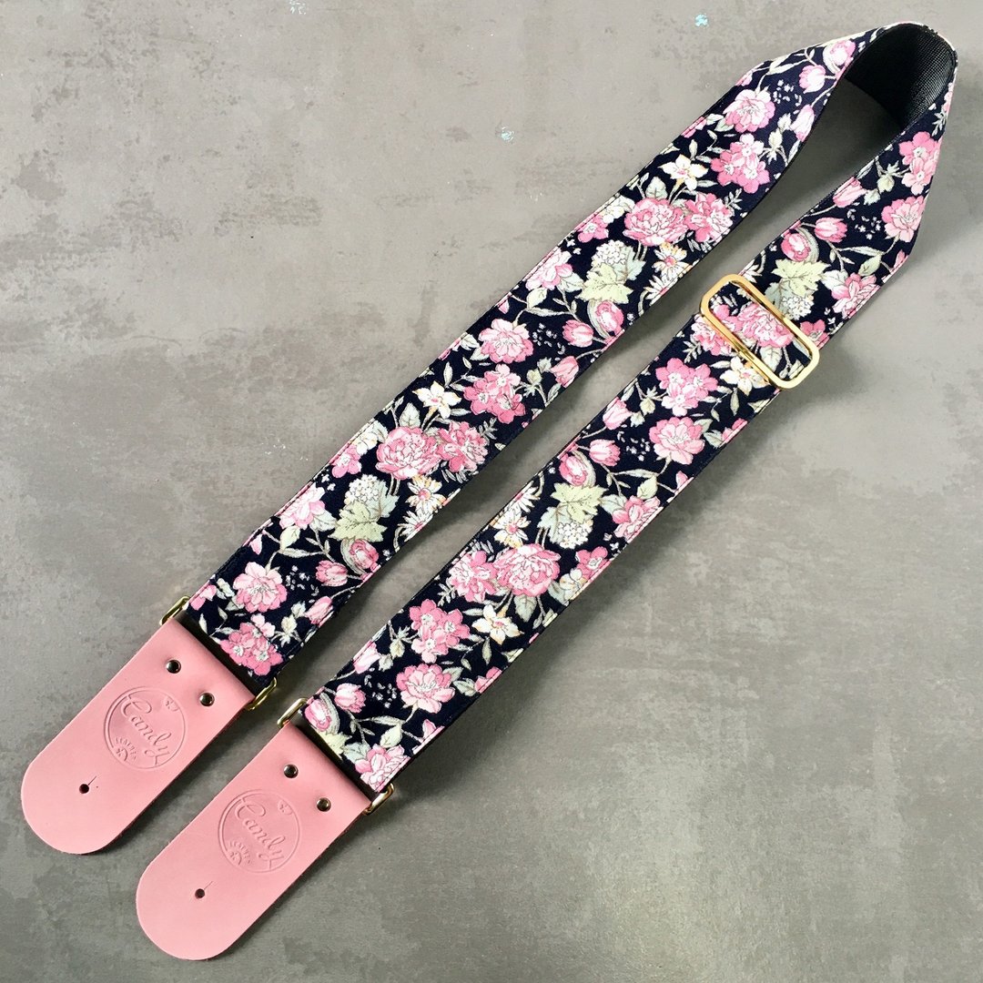 Pink Flora Guitar Strap, Genuine Leather Guitar Strap - 其他 - 棉 