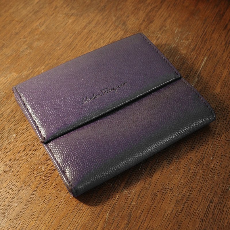 Salvatore Ferragamo 真皮荔枝压纹 对开皮夹 短夹 附零钱包 紫色 - 皮夹/钱包 - 真皮 紫色