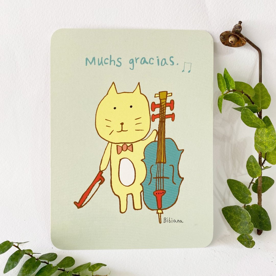 万用卡/祝福卡/感谢卡/动物音乐会/Muchs gracias./猫 - 卡片/明信片 - 纸 黄色