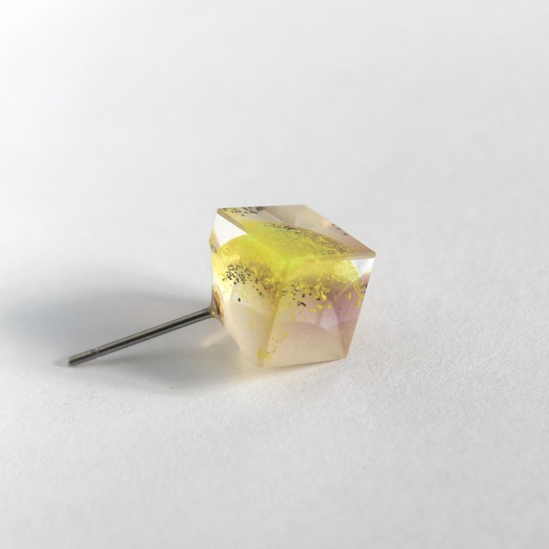 无限宝石 / 心灵 - MIND / 单只【冰晶方块】 - 耳环/耳夹 - 树脂 黄色