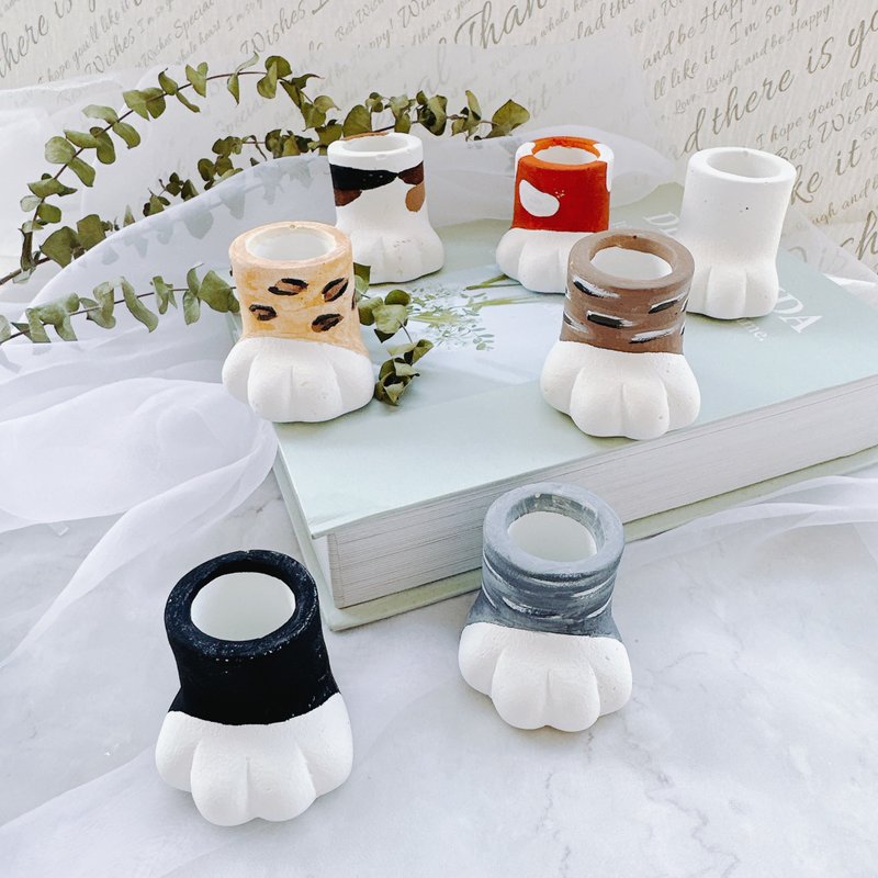 手工绘制 猫脚盆器 花盆 猫奴喵星人 毛孩 猫爪 猫掌 虎斑 三花 - 花瓶/陶器 - 水泥 白色