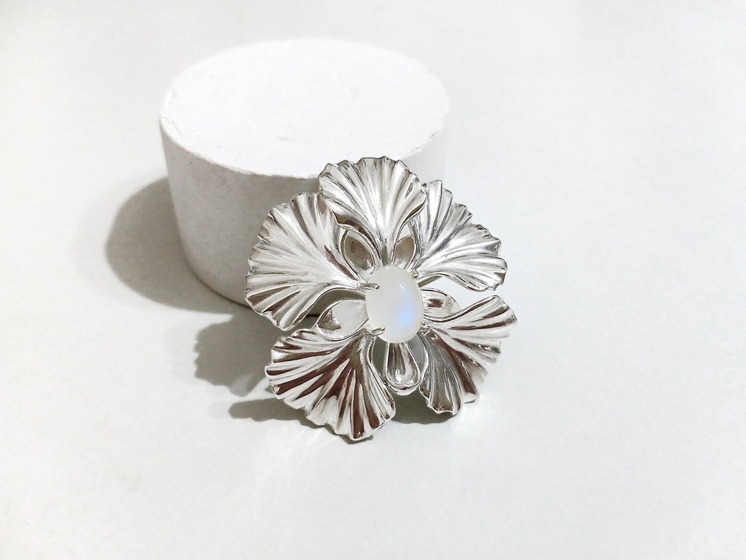 花季系列   凤凰花胸针/坠链两用 月光石/宝石限定 - 胸针 - 纯银 