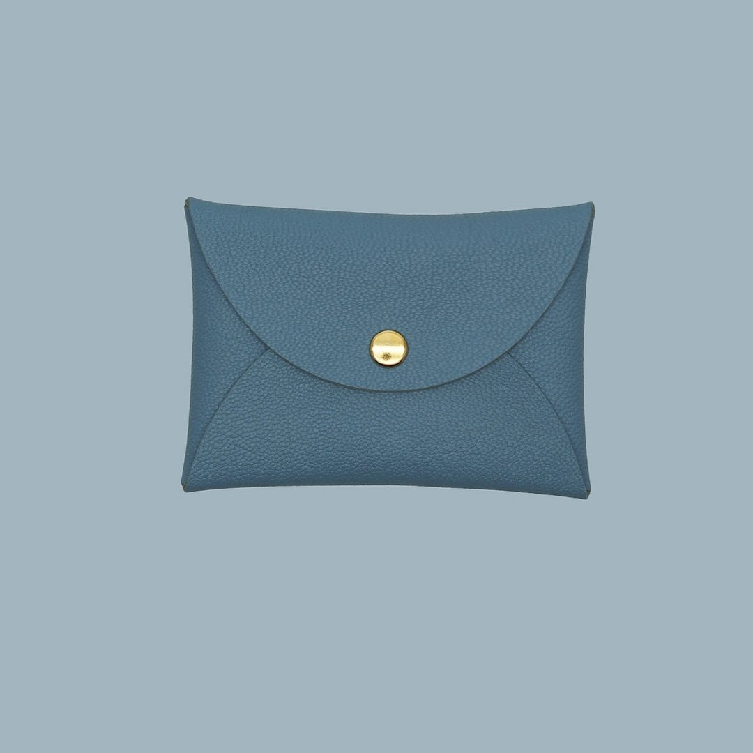 定制化礼物真皮革马卡龙灰蓝色卡片套/钱包/card holder/cardcase - 名片夹/名片盒 - 真皮 蓝色