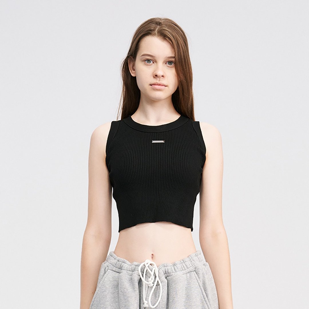 MOKACME 2022AW 钢片LOGO标识女式针织弹力打底背心辣妹吊带 - 女装背心 - 棉 黑色