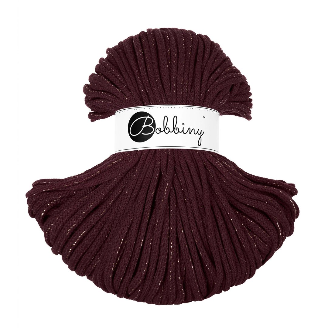 BOBBINY 酒红混金线编织绳 Golden Burgundy Braided 5mm - 编织/刺绣/羊毛毡/裁缝 - 棉 白色
