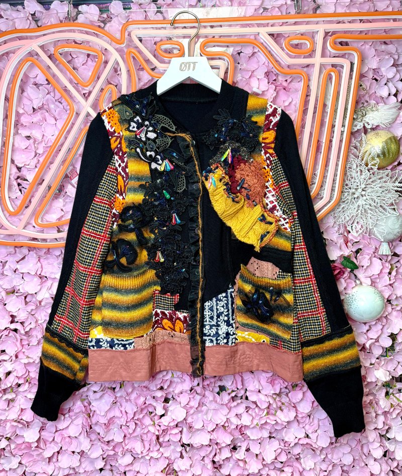 OTT 独一无二•Unique 日系橙红渐变手抅手绣立体毛衣外套 - 女装休闲/机能外套 - 羊毛 橘色