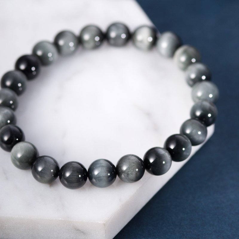 鹰眼石8mm手链 |  天然石水晶手链定制化礼物 - 手链/手环 - 半宝石 灰色