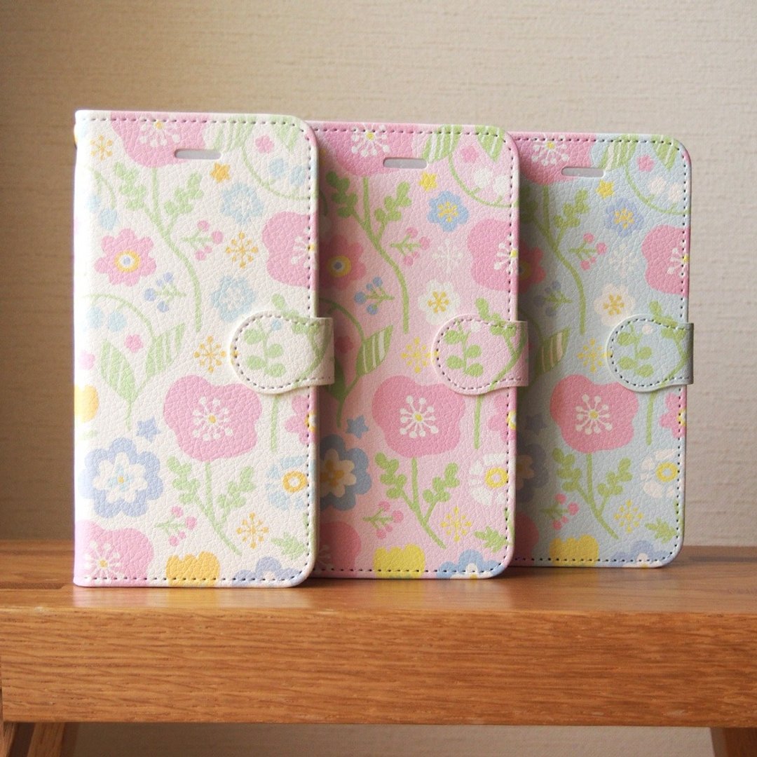 【Notebook type android phone case】Spring pastel flowers - 手机壳/手机套 - 其他材质 粉红色