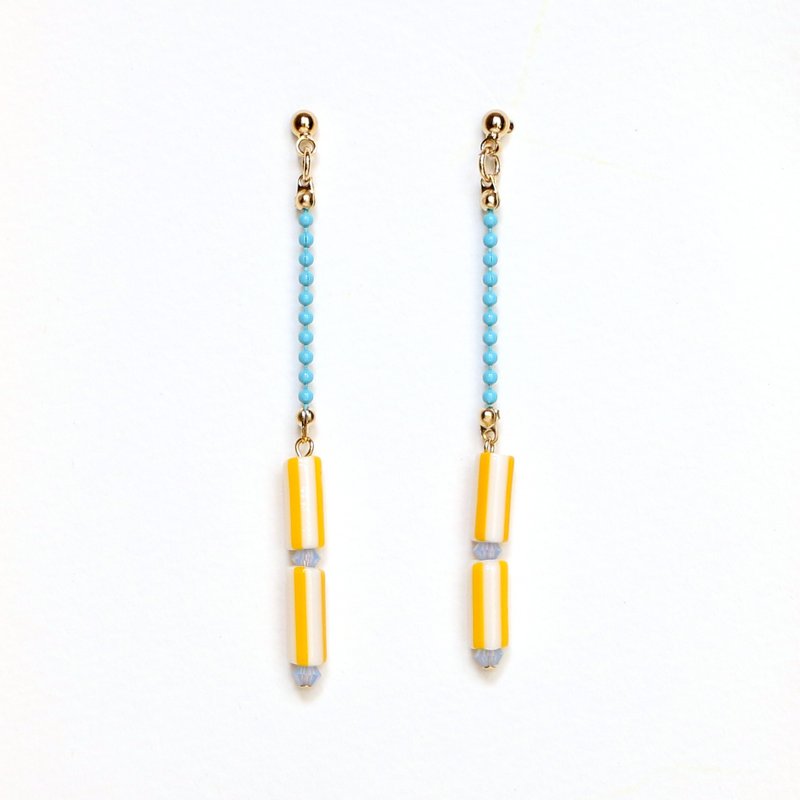[Stripe - yellow] beads Earrings - 耳环/耳夹 - 其他材质 黄色
