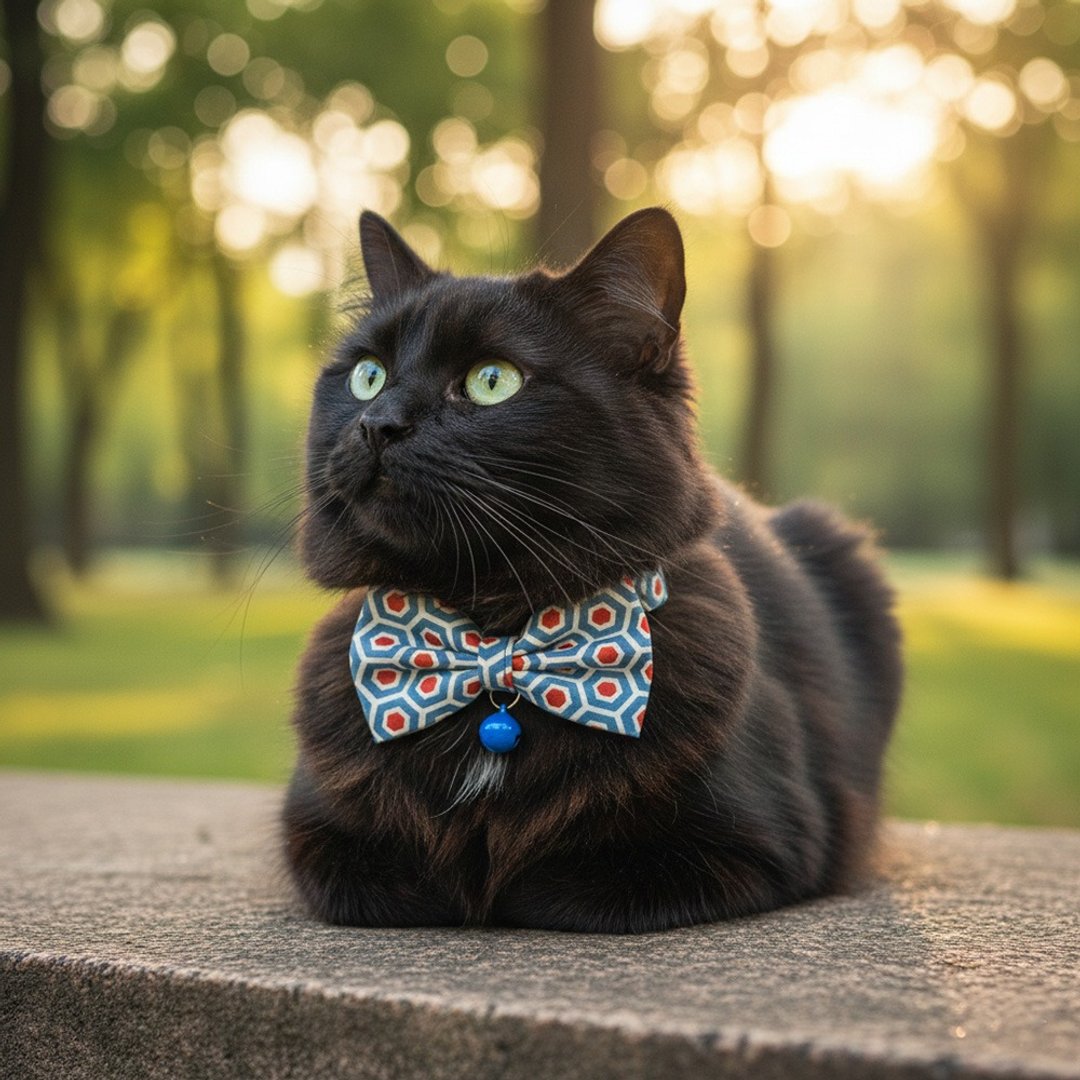 摩登六角几何款 蝴蝶结宠物装饰项圈 猫咪 小型犬 迷你犬 - 项圈/牵绳 - 棉 蓝色