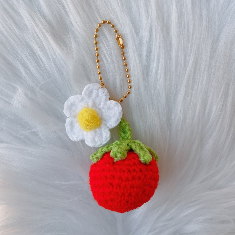 手织绒线钥匙圈 番茄与雏菊 手工艺品 - 吊饰 - 其他材质 红色