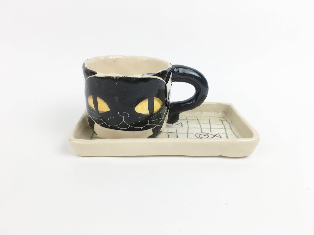 Nice Little Clay 手工杯盘组_大黑猫 0135-02 - 咖啡杯/马克杯 - 陶 白色