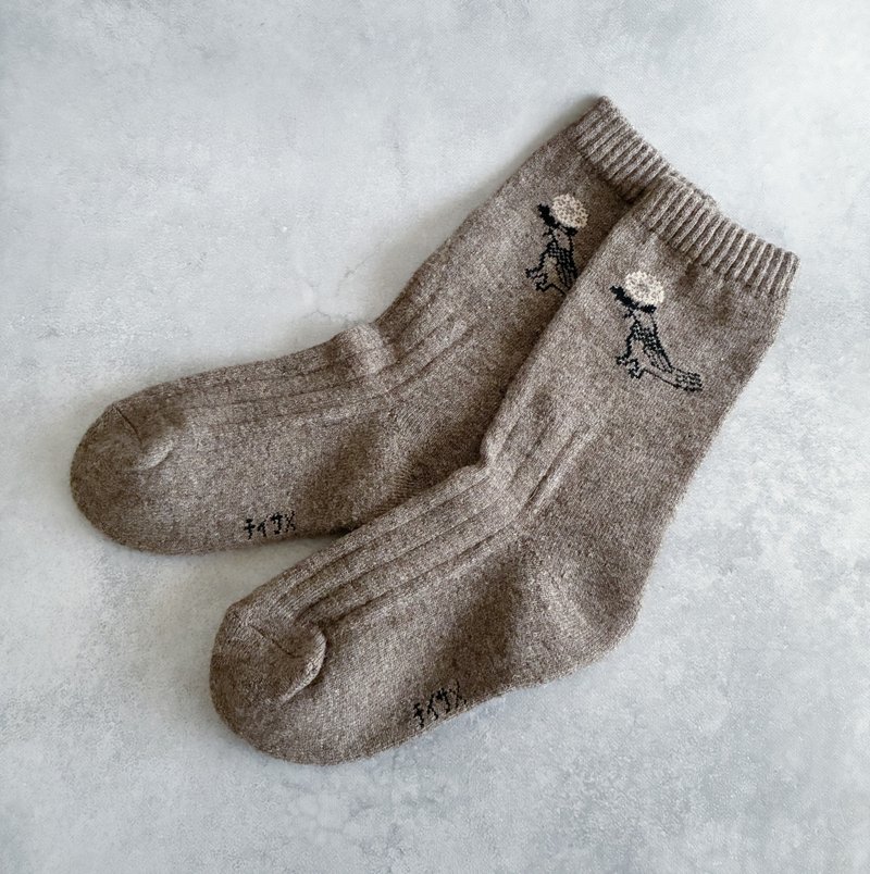 袜款 小鸟与花 / HOWHOUSE × TORINOKO / 蒙古羊毛 / 中筒袜 / 两色可选 - 袜子 - 羊毛 