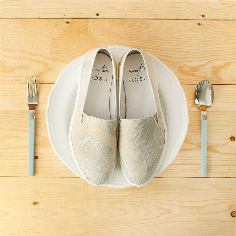 狮子捉迷藏厚底休闲鞋 /女鞋/手工订制/日本布料/M2-15319F - 芭蕾鞋/娃娃鞋 - 其他材质 白色