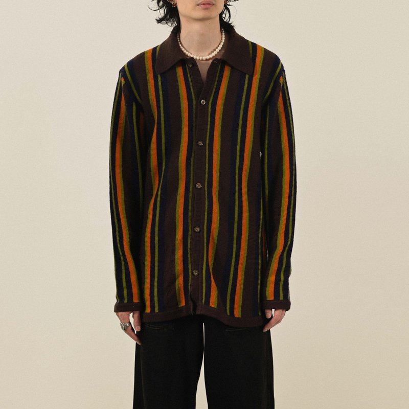 【NaSuBi Vintage】色彩条纹开襟针织古着毛衣 - 女装针织衫/毛衣 - 羊毛 