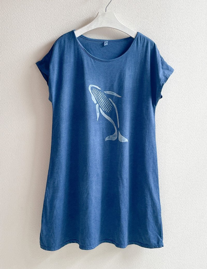 日本制 蓝染 鲸鱼 Whale 连身裙 JAPAN BLUE 海洋 - 洋装/连衣裙 - 棉．麻 蓝色