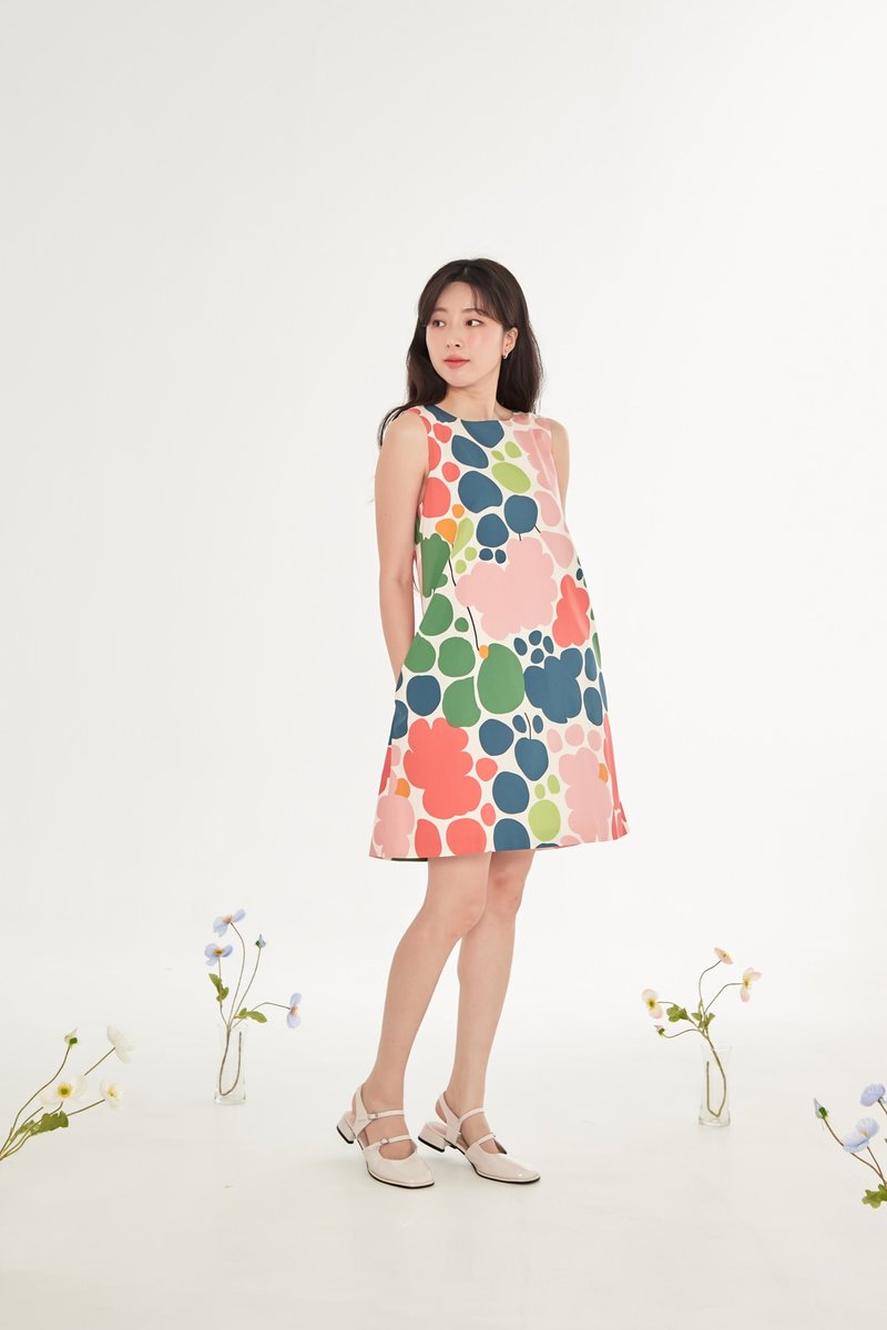 BIRUCUHU A-LINE 洋装 - Floralish (Colorful) 无袖洋装 - 洋装/连衣裙 - 棉．麻 多色
